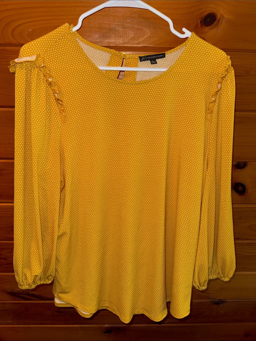 Adrianna Papell Yellow Dot Long Sleeve Blouse
